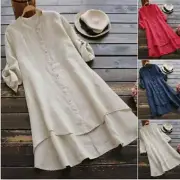 Plus Size Women Cotton Linen Baggy T-Shirt Dress Ladies Casual Tunic Tops Blouse
