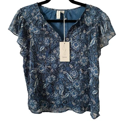 Joie Women's Chiffon Floral Tie Neck Flutter Sleeve Blouse, Size XS, NWT!