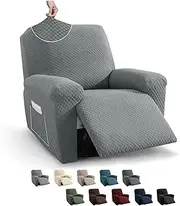 MAXIJIN Newest Recliner Slipcovers for Living Room 4 Pieces Stretch Jacquard Recliner Chair Cover Soft Fitted Recliner Protector with Elastic Bottom for Kids, Pets (Recliner, Light Gray)
