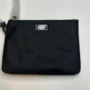 DKNY Solid Black Nylon Wristlet Wallet, Zipper Closure, Silver Hardware, NWT!
