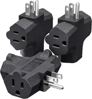 3-Outlet Grounding Adapter, K KASONIC Plug Extender, Heavy-Duty 3-Pack (Black)