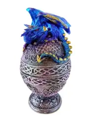 Blue Dragon Trinket Box Egg Shaped Jewelry Stash Box