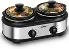 Dual Pot Slow Cooker, 2 Pot Small Mini Crock Buffet Server and Warmer, Upgraded