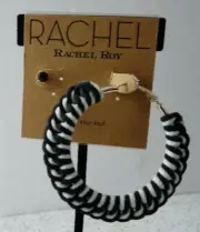MIX IT UP! Rachel Roy Black & White Thread Hoop & Black Crystal Stud Earring