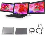 Triple Portable Monitor for Laptop, 12 in FHD 1080P IPS Dual Screen Laptop Screen Extender, One Line Dual Screen for 13.3 to 16.1in laptops for