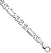 [JewelryWeb] 925 Sterling Silver Solid Polished 8.75mm Figaro Nautical Ship Mariner Anchor Chain Bracelet 20 Centimeters Lobster Claw Link-Bracelet for Women and Men