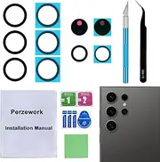 Perzework 2 Sets Rear Back Camera Lens Glass Replacement for Samsung Galaxy S24 Ultra with Reparing Toolkit