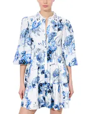 Alice and Olivia Junia Embroidered Collar Tiered Tunic Mini Dress