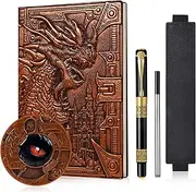 DND Dragon Notebook 3D Embossed Leather Journal A5 Vintage Travel Journal with Pen&Pen Sleeve,D&D Handmade Daily Diary Lined Writing Notebook for Men&Women(Red Dragon)