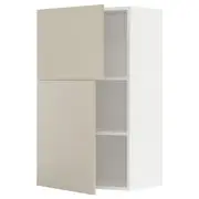 METOD wall cabinet with shelves/2 doors, white/Havstorp beige, 60x37x100 cm