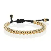 Gold Plated Bracelet for Men with Metal Beads on Adjustable Black Cord