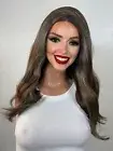 Earthy Toffee Brown Straight Layers with Soft Demure Waves Human Hair Blend Wig