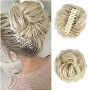 False Hair Bun Extensions with Claw Clip, Unkempt Bun for Synthetic Hair, Extensions for Curly and Wavy Ponytail for Women Hair Accessories