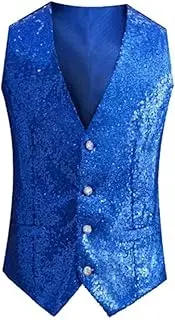 [HEYDHSDC] Men Sequin Suit Vest Slim Fit Singer Stage Performance Dress Waistcoat Four Seasons W Xxl