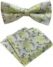 [LQALYNLQ] Men's Silk Jacquard Floral Bow Tie Hanky Set Formal Party Wedding Ties Neckties ac2533
