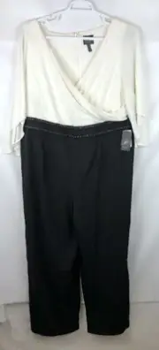Adrianna Papell, Women’s White/Black Jumpsuit Long Sleeve Plus Size 20W
