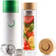 Kaizen One Travel Portable Double Wall Glass Tea & Fruit Infusion Bottle
