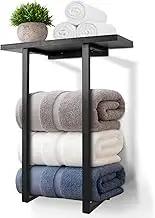 Towel Racks for Bathroom Wall Mounted, Metal Towel Holders with Black Wooden Shelf, Rolled Bath Towel and Hand Towels Holder Storage and Organization for Bathroom, Rv, Camper