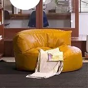 Bean Bag Chair for Adults Bean Bag Cover（No Filler） Faux Leather Waterproof Pouf Cover Sofa BeanBag Lounger Comfy Chair for Bedroom Living Room Dorm Office Furniture Outside Cover(Retro Yellow)