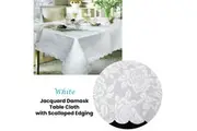 Jacquard Damask Design with Scalloped Edging Table Cloth White 140 x 180 cm