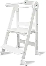 My Duckling Foldable Learning Tower,Montessori Toddler Learning Tower Foldable,Kids Kitchen Tower with Step Ladder,Foldable Standing Tower -White