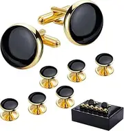 [HAWSON] Round Cufflinks and 4 Studs Set for Mens Tuxedo Shirt Business Wedding Accessories