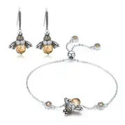 Nevenka Queen Bee Dangle Earrings + Crystal Bee Bracelet for Women Teen Girls