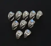WHOLESALE 10PC 925 SOLID STERLING SILVER WHITE RAINBOW MOONSTONE RING LOT D427