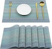 Pauwer Placemats Set of 8 Woven Placemats for Dining Table Indoor Outdoor Table Mats Heat Resistant Washable Vinyl Placemats for Kids, Blue