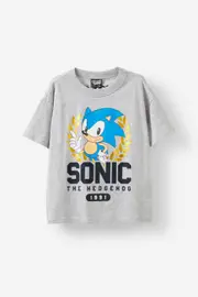 [Cotton On Kids] Cotton On Kids - Sonic the Hedgehog Drop Shoulder Short Sleeve Tee - Lcn seg fog grey marle/sonic 1991 3 LCN SEG FOG GREY MARLE/SONIC 1991