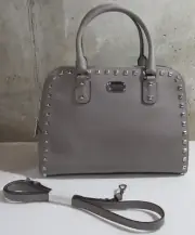 Michael Kors Sandrine Stud Large Leather Satchel Crossbody Bag Pearl Grey NWT