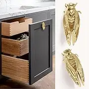 DJAPWPX 2Pcs Drawer Knob Set Brass Cupboard Knobs Gold Furniture Knob Handle with Screws Decorative Cicada Shape Drawer Pull Handle Dresser Knob for Cabinets Drawer Dresser Door