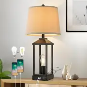 Black Bedside Table Lamp for Living Room, 3-Way Dimmable Touch Control Modern Ni