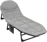 Portable Folding Camping Cot Houndstooth Adults Sleeping Cot Bed Outdoor Lounge Chair 5-Position Adjustable Reclining Folding Chaise w/Pillow for Camping Beach Travel