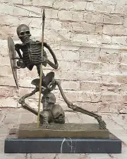 100% Solid Bronze Statue Skull Skeleton Warrior sculpture Figure Sale Art Decor