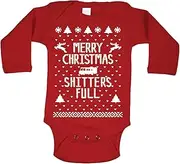 [Funny Threads Outlet] Merry Christmas Shitters Full Funny Ugly Christmas Sweater Contest Party Xmas Holiday Vacation Baby Long Sleeve One Piece