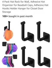Hat Rack for Hat Storage (4-Pack), Multi-Purpose Hat Organizer, Black-4pack