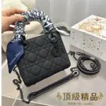 惠選店二手二手 DIOR 迪奧 LADY 藤格纹哑光 CD 雙肩帶 羊皮 徽章提包 小方包 肩背包 斜挎包 贈絲巾