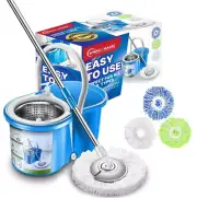 360 Spin Mop and Bucket with Soap Dispenser & 4 Microfiber Heads, Blue
