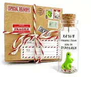 Personalized Love Gifts for for Her Him Message in Bottle Dinosaur in Craft Box