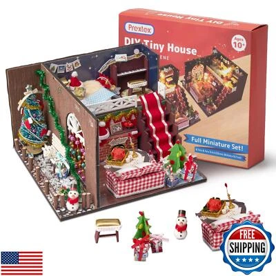 Prextex DIY Tiny House Kit Christmas Scene - Miniature House, Model Home, and