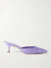 [Manolo Blahnik] Manolo Blahnik - Carolyne 50 Pleated Leather-trimmed Satin Mules - Lilac - IT40 IT 40 Purple