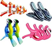 8 Pack Clips for Beach Chairs-Durable and Big Towel Clips, Peg Clips with Colorful Parrot and Pink Flamingo Shape, Creative Beach Towel Clip for Family Use, Portable During Travel.