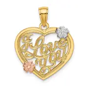 14k Two-tone Gold w/White Rhodium I LOVE YOU Heart w/Flowers Charm