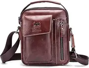 Chest Bag Men Genuine Leather Chest Bag, BULLCAPTAIN Crossbody Shoulder Bag Sling Bags Backpack Messenger Bag Daypack For Business Casual Sport Hiking Travel Dark Brown