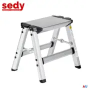 Step Folding Ladder Stool Aluminum Frame Portable Anti Slip 34cm High Camping