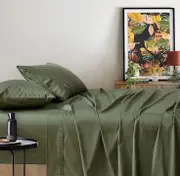 Vintage Washed 100% Cotton Sheet Set with 1 Pillowcases - Khaki Green - Single
