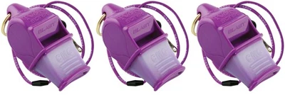Fox 40 Sonik Blast CMG 3-Chamber Pealess Whistle + Lanyard, Purple (3-Pack)