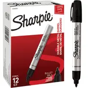Sharpie Box 12 Permanent Marker Metal Barrel Bullet 1.5mm Durable Heavy Duty (Black)
