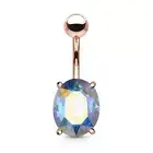 Piercing Navel Rose Crystal Oval Aurore Borealis